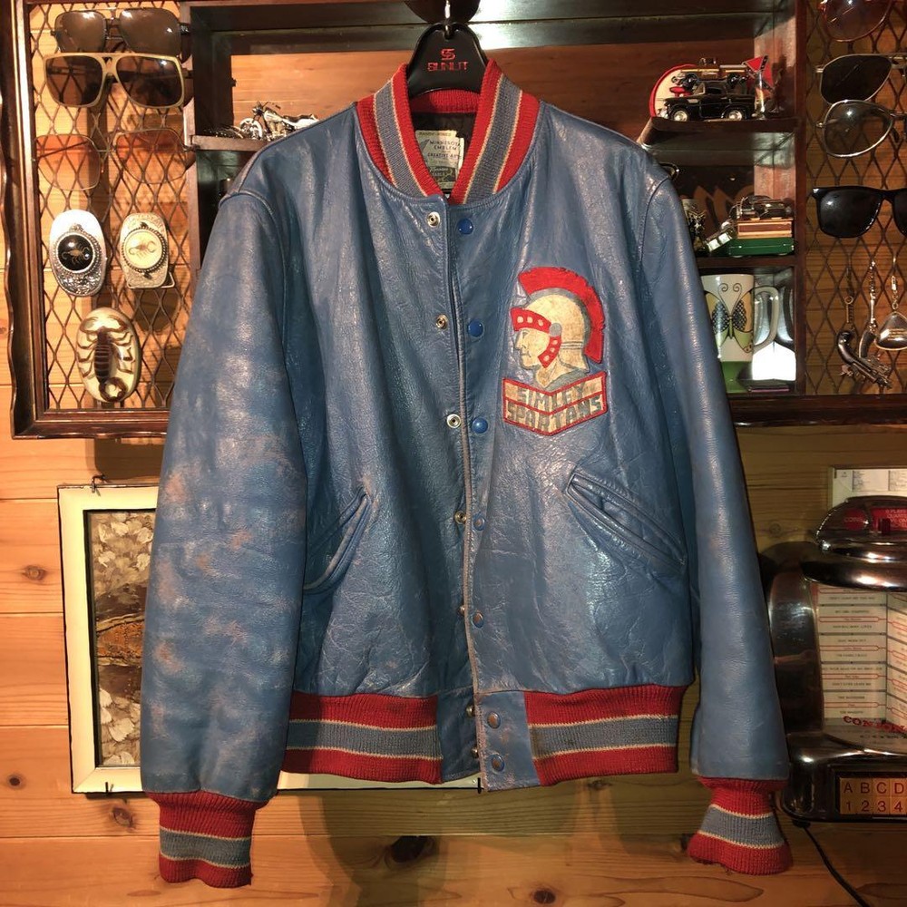 Vintage Blue Red Leather Stadium Jacket Old School Team Wear Size 7