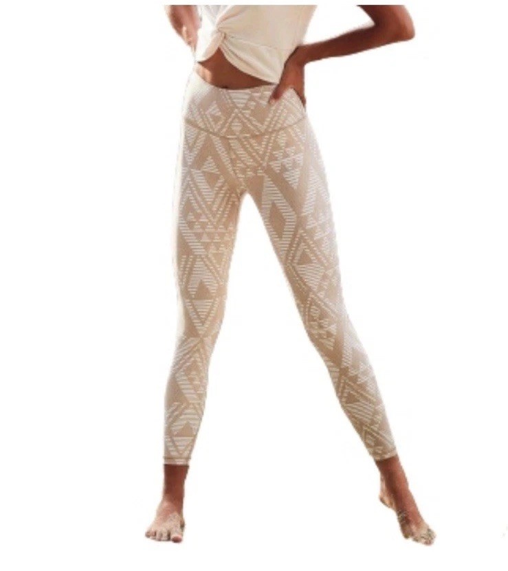 Aerie Chill Play Move Tan Cream Diamond Tribal Boho 7/8 Leggings Size Large
