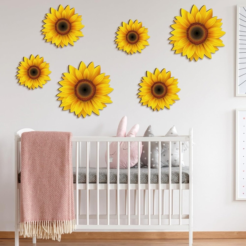 6 Pcs Sunflower Wall Decor Wood Sunflower Wall Art Farmhouse Flower Wall Decorat