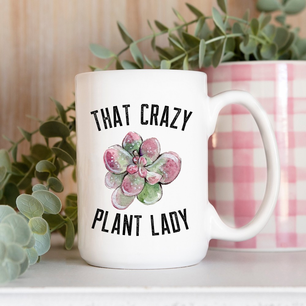 Crazy Plant Lady White Ceramic Watercolor Coffee Tea Mug  