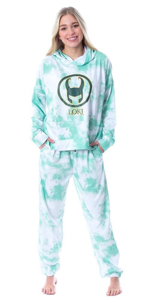 Marvel Loki TV Show Tie Dye Womens' Pajama Loungewear Hooded Jogger Set Medium