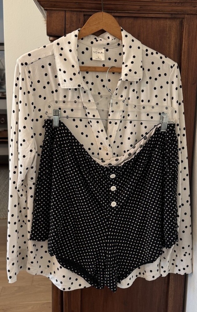 Soma Womens XL Black White Polka Dot Pajama Set Top L Shorts XL  
