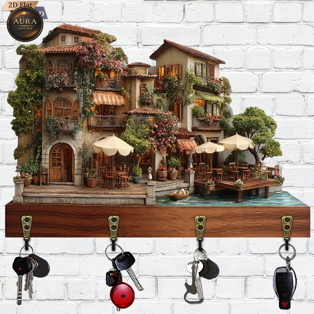 30cm Wall Key Holder – Tuscan Landscape 2D Organizer 4 Hooks Entrance