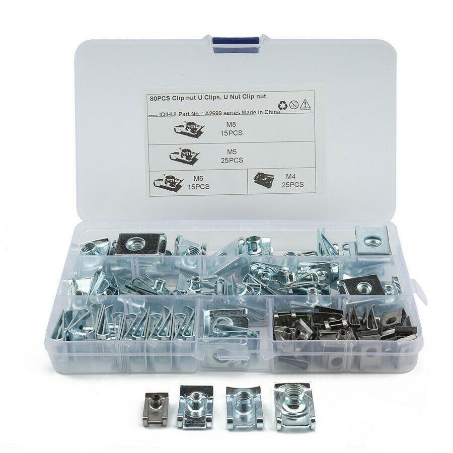 80X Car Body Door Fairing Panel U Clips U Nut Assortment Kit W/box M4 M5 M6 M8