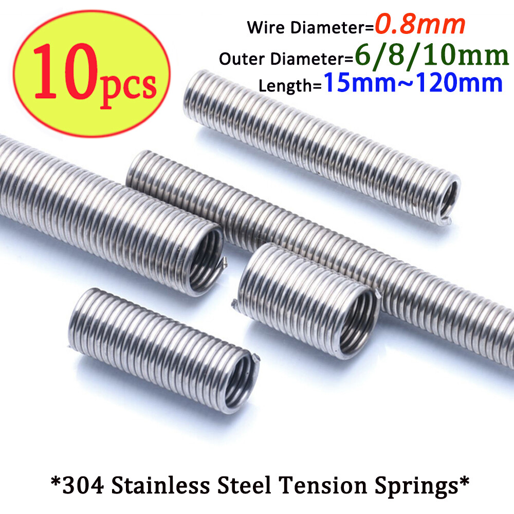 10PCS 0.8mm Stainless Steel Tension Springs 15-120mm Extension Wire Springs