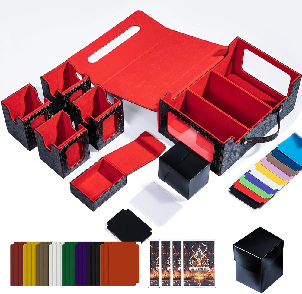 Dragon Pattern Commander Deck Box for MTG, 5-Deck Modular Card Case with Dice Tr