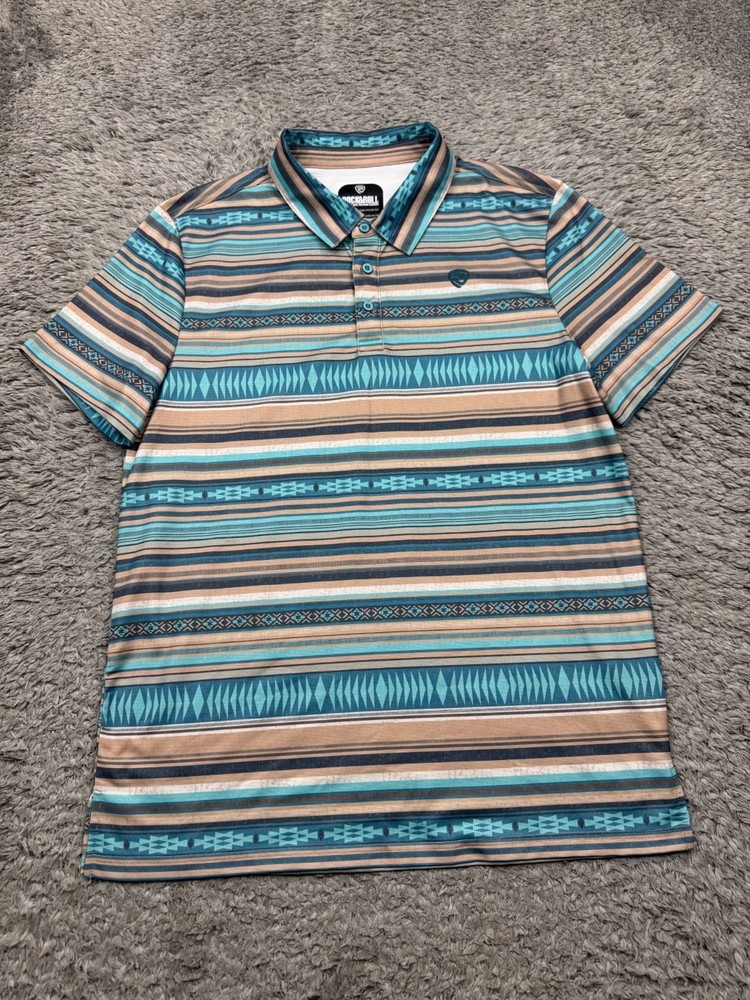 Rock & Roll Denim Shirt Men Medium Turquoise Southwest Aztec Performance Polo