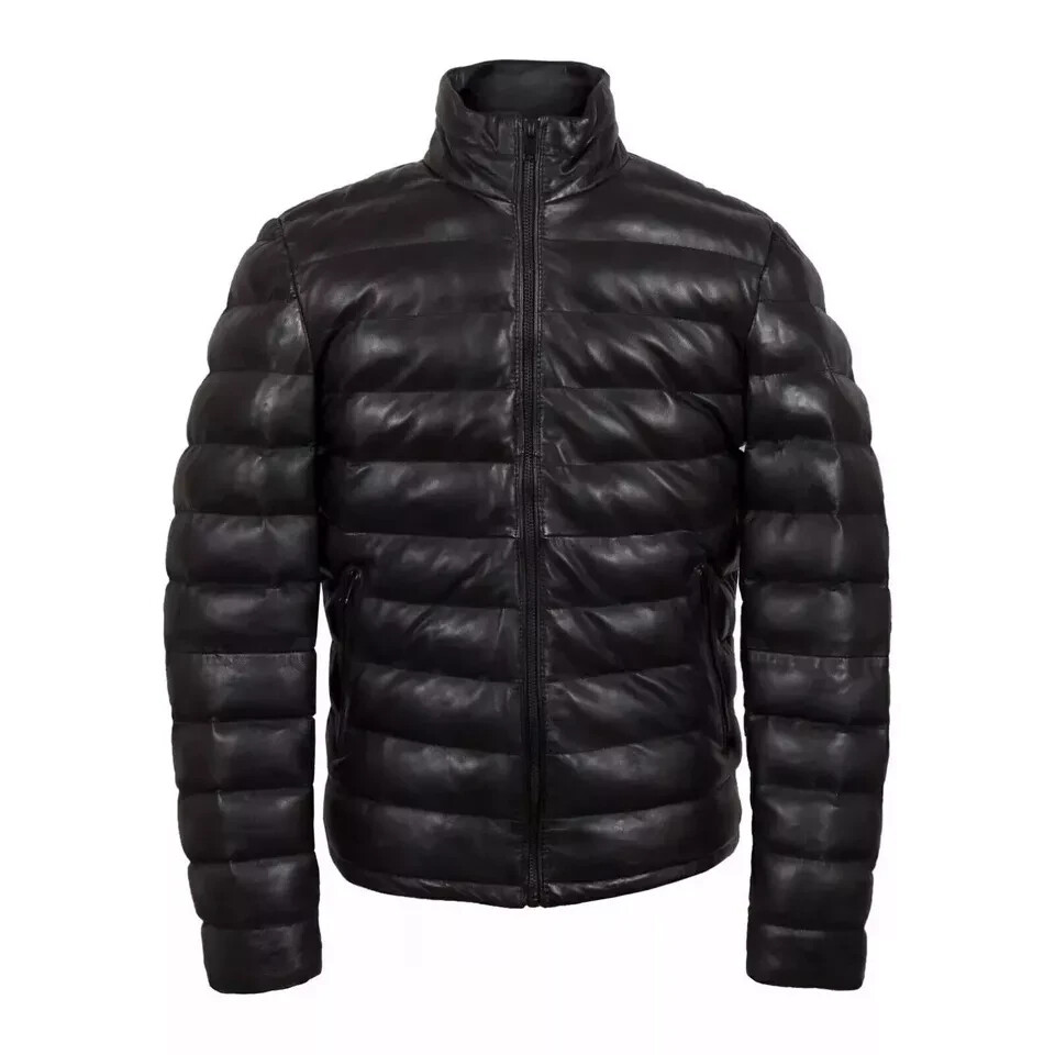 Men's Real Leather Lambskin Genuine Padded Quilted Puffer Jacket