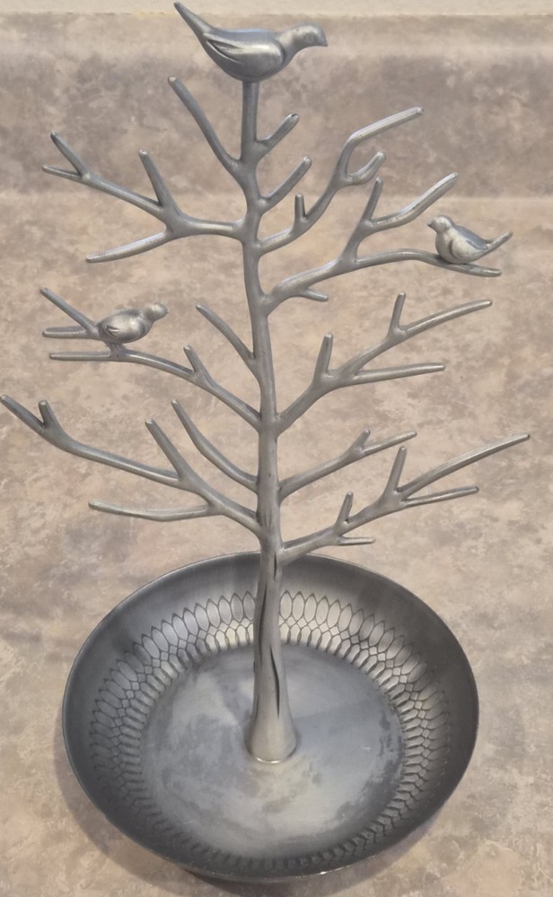 Silver Birds Tree Jewelry Stand Display Earring Necklace Holder Organizer 12 in