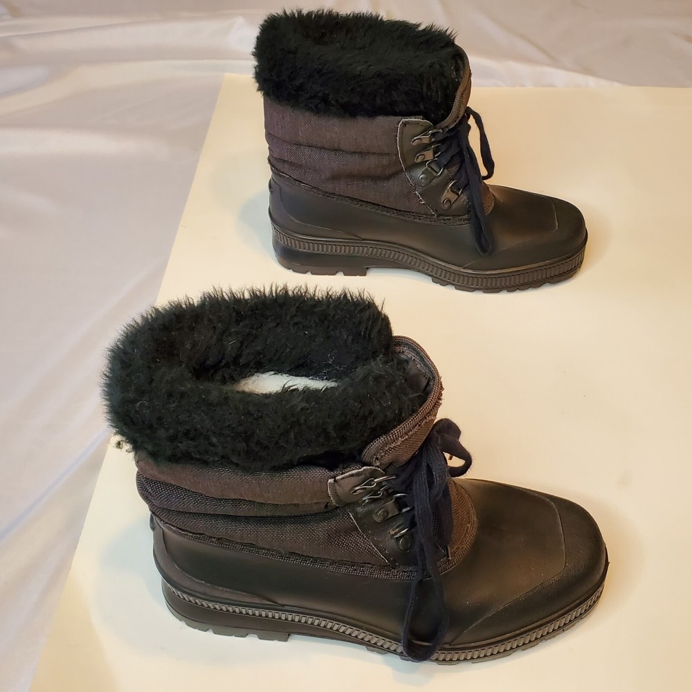 Sorel Fur Lined Duck Boots Fuax Fur Rubber Women's Size 8 (2 Tone) w BLUE LACES
