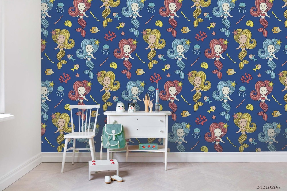 3D Mermaid Coral Fish Pattern Wall Murals Wallpaper Murals Wall Sticker