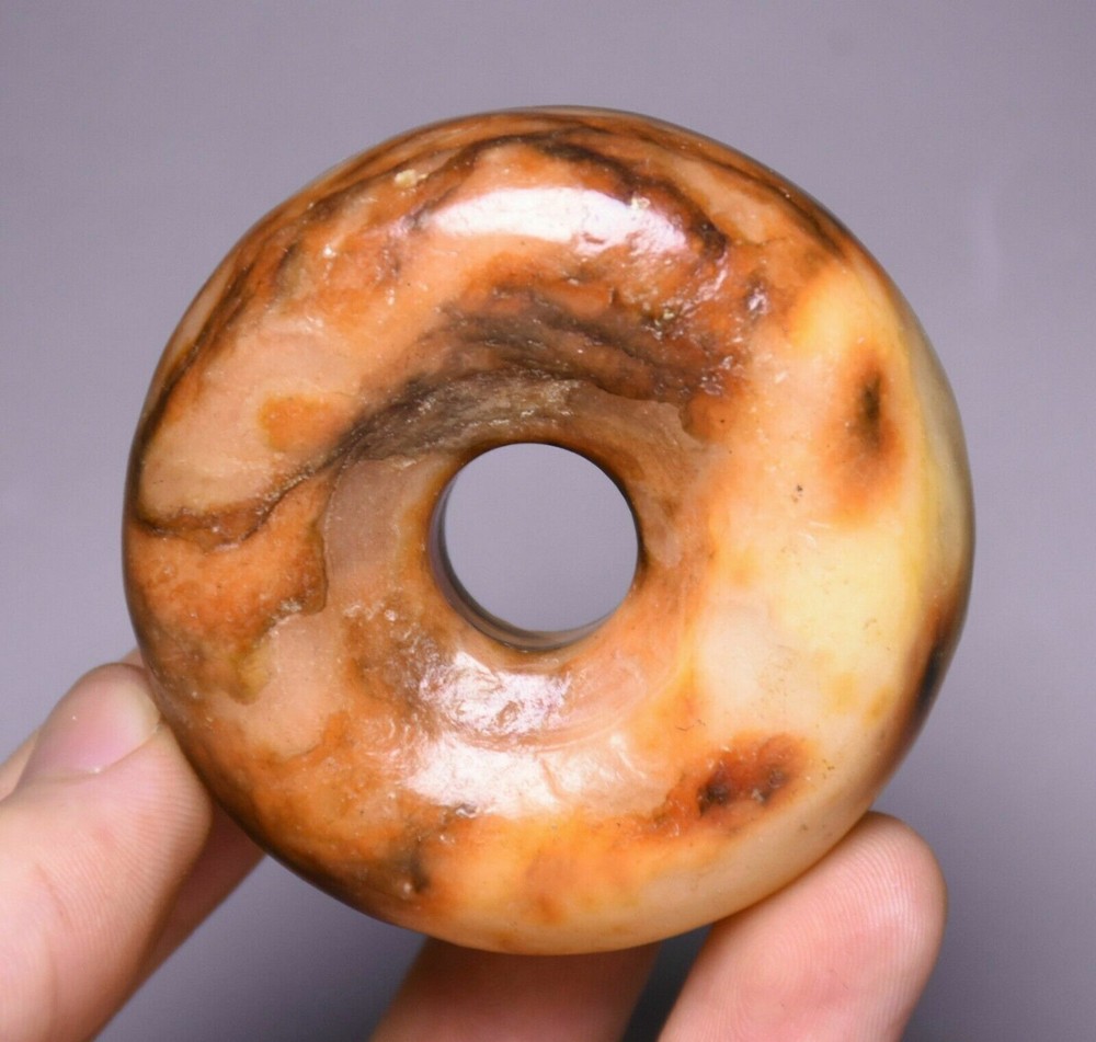 5CM Rare Old Chinese Natural Jade Carved Round Ring Circle Amulet Pendant