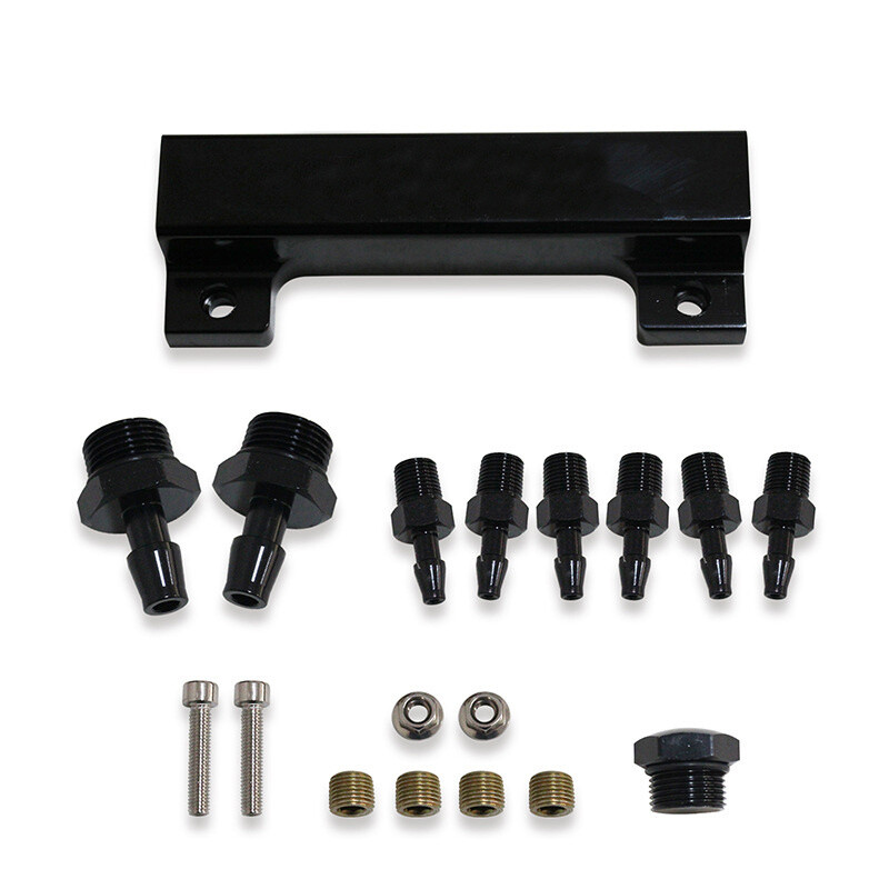Black 6 Port  1/8NPT Vacuum Manifold Kit For Turbo Boost Intake Manifold