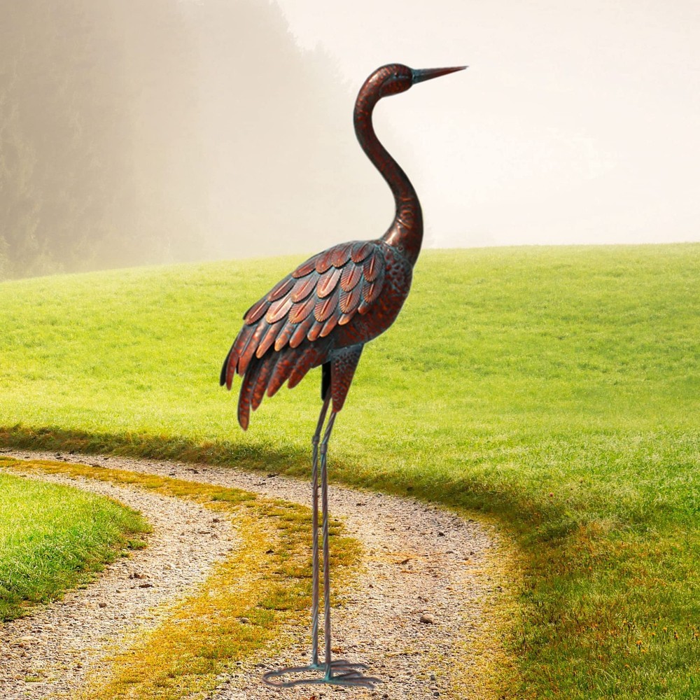 Metal Crane Garden Statue Outdoor Yard Art Sculpture Decoration