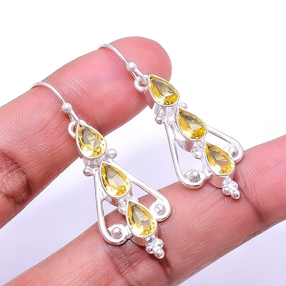 Citrine Multi Collet 925 Sterling Silver Earrings Valentine Gift 1.95