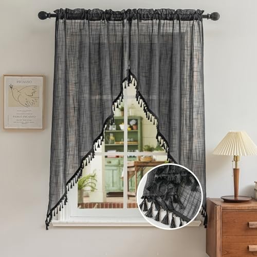 Beda Home Tassel Linen Textured Swag Curtain 36