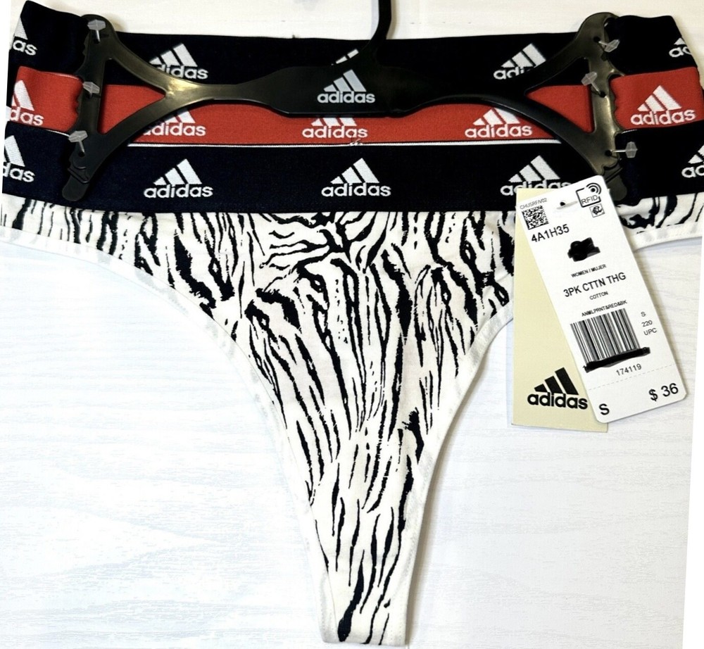 ADIDAS Women 4A1H35 3-Pc Active Comfort Cotton Thong Underwear Panty Size L