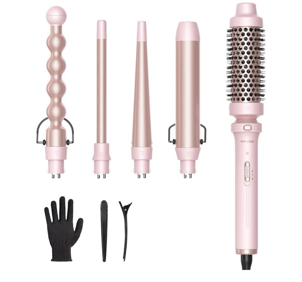 Wavytalk 5-in-1 Multi Curl Styler Wand Set in Pink