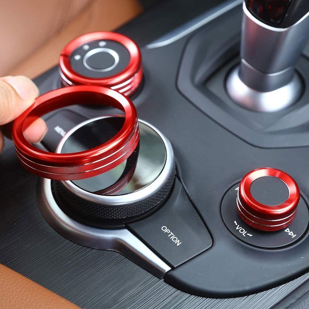 For Alfa Romeo Giulia Stelvio Red Center Console Multimedia Knob Cover 2017-2019