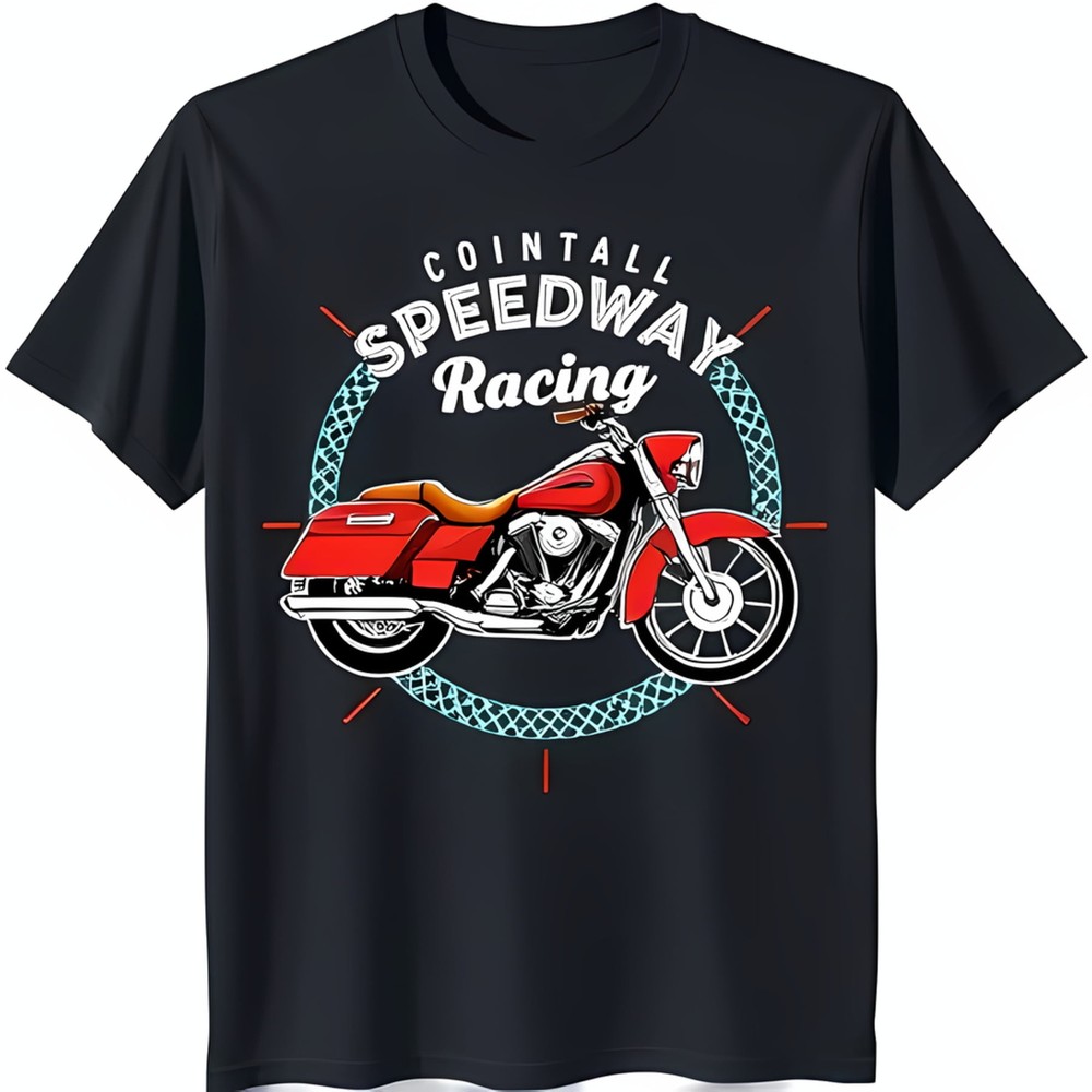 Vintage Black T-Shirt with Red Motorcycle Graphic Cointall Speedway Racing Desig