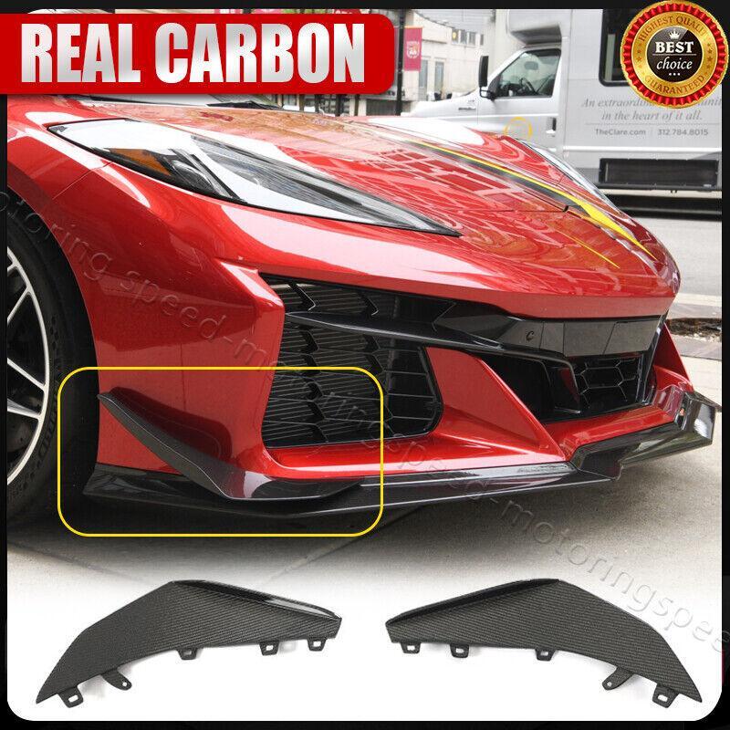For Chevrolet Corvette C8 Z06 20up Real Carbon Front Bumper Splitter Canard Fins