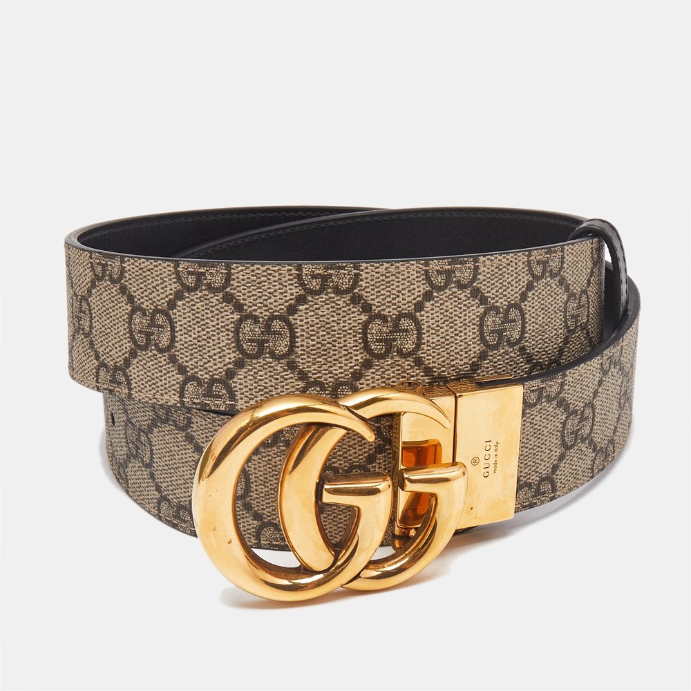 Gucci GG Marmont Reversible Belt in Beige GG Supreme Canvas & Leather 85CM