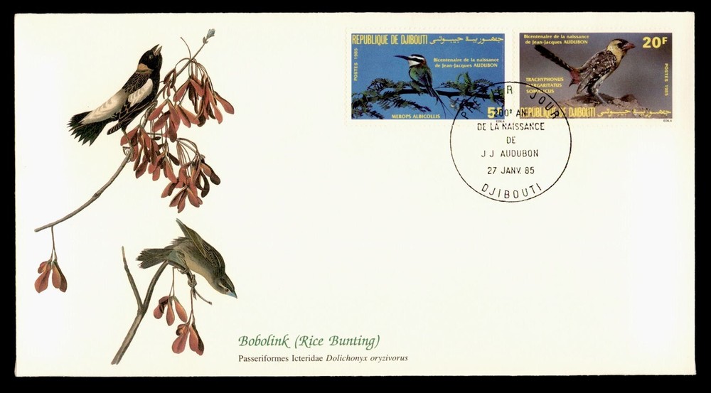DR WHO 1985 DJIBOUTI FDC AUDUBON BIRD FLEETWOOD CACHET COMBO k64814