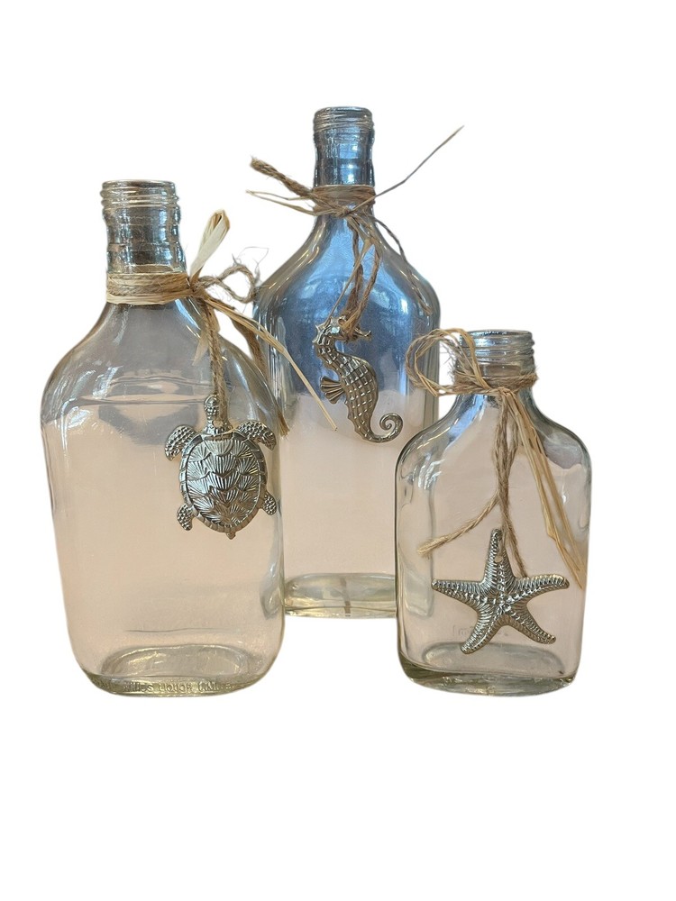 Set Of Three Beach Theme Home Decor Bottles