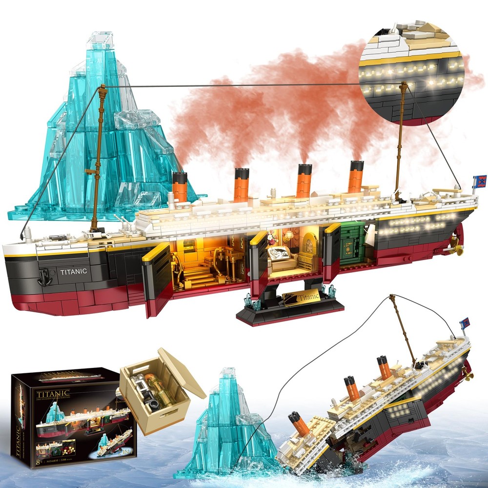 Titanic Building Blocks Set, 2288 Pieces Big Ship Block Model Set with Light ...