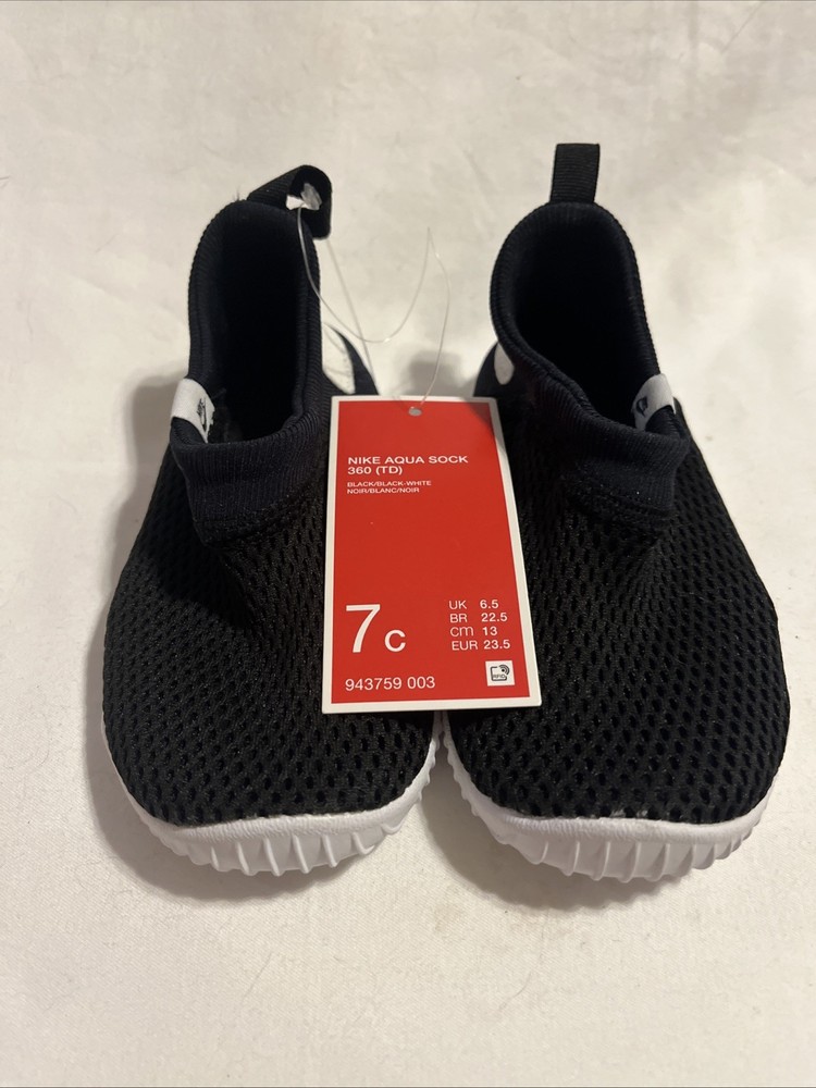 Nike Aqua Sock 360 TD Toddler Size 7C Black Black White Water Shoes