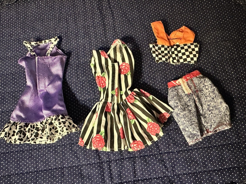 Vintage Barbie Doll Short Dress, Skirt, Cropped Top Mattel  4pcs Multicolor