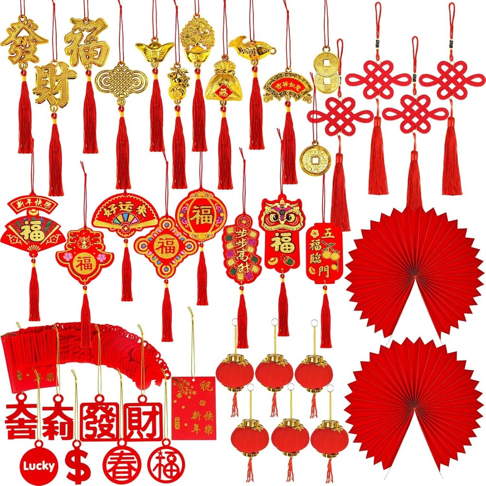 Winlyn 106 Pcs Chinese New Year Decorations Hanging Good Luck...-image