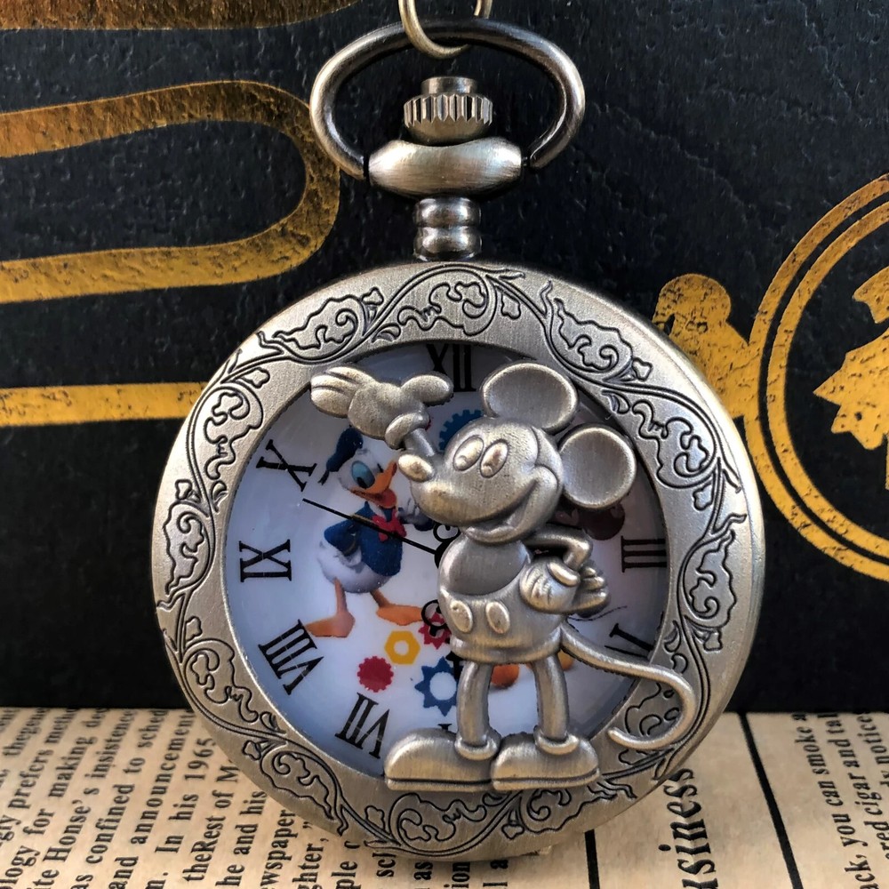 Disney Mickey Mouse Pocket Watch With Donald Duck with Black Gift Box