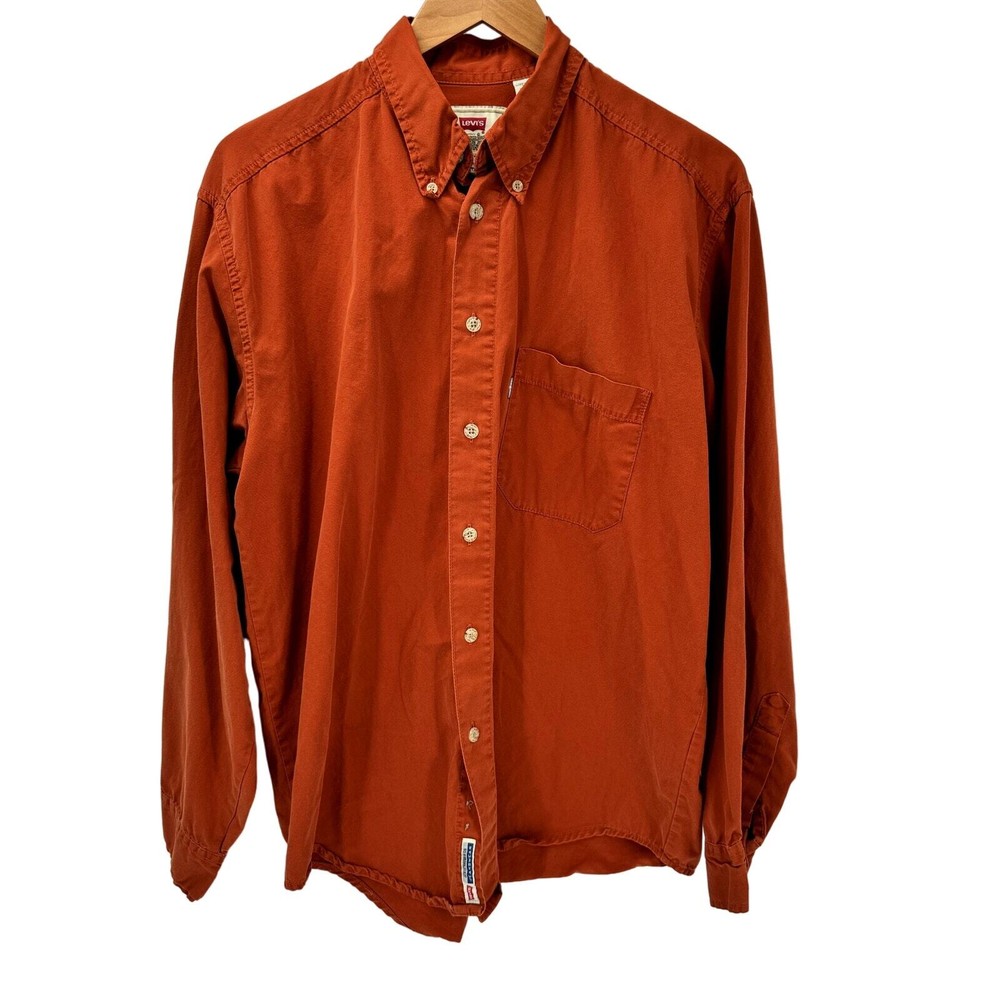 Levi's Shirt Mens Medium Orange Cotton Button Down Long Sleeve Classic Vintage