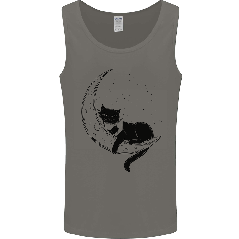 A Cat Reading a Book on the Moon Mens Vest Tank Top