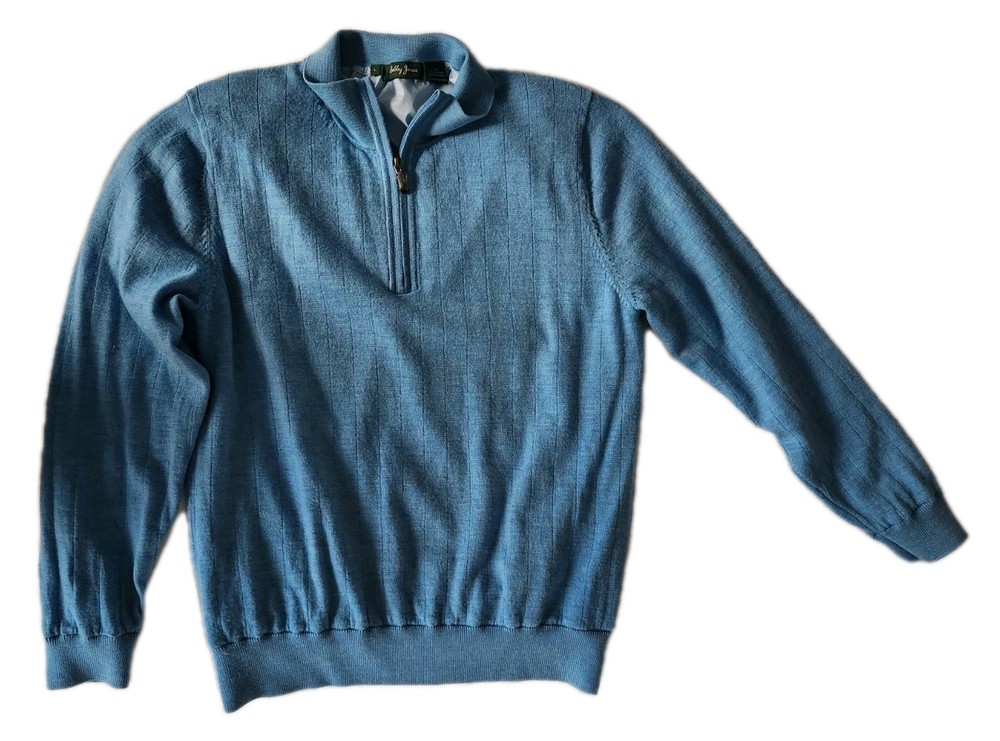 Bobby Jones Men's Large Extra Fine Merino ¼ Zip Lined Pullover Sweater Sky Blue
