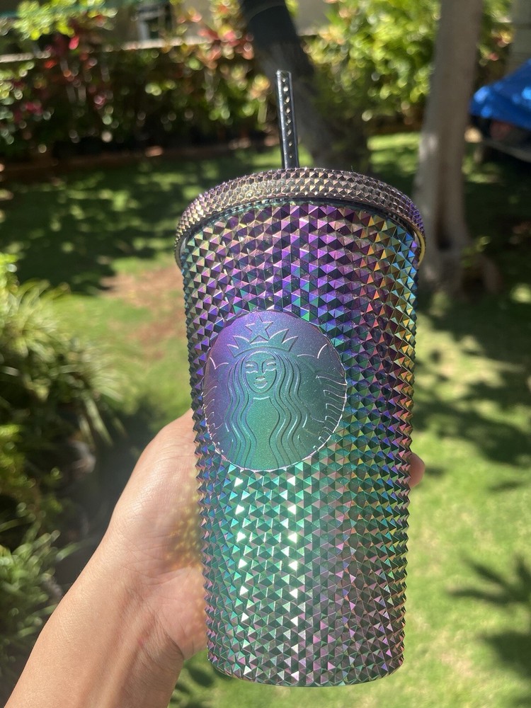 STARBUCKS 16oz Rainbow Ombré Studded Tumbler 2023 Oil Slick Design