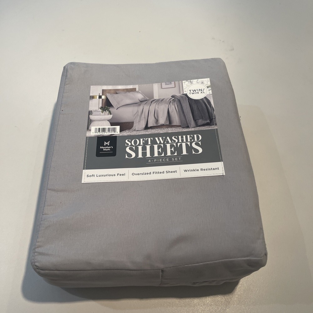 Members Mark Soft Washed 4-Piece Twin Sheet Set in Grey-image