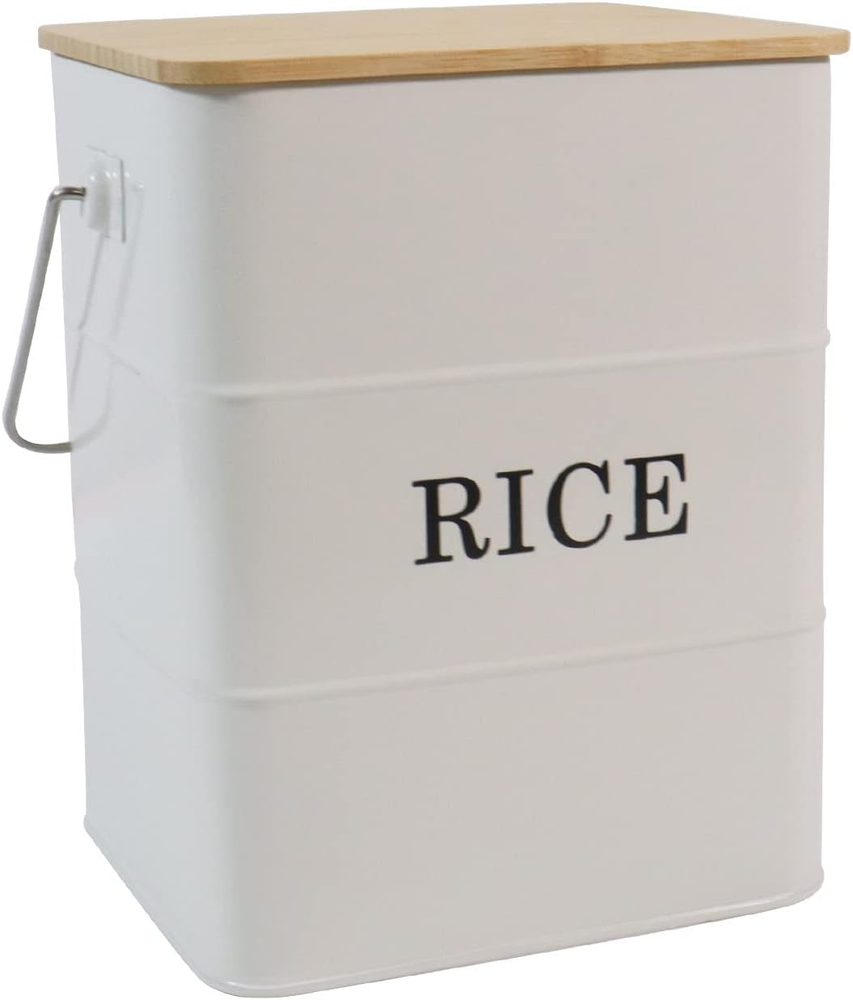 Rice Container Metal Rice Storage Bin, Rice Storage Box with Airtight Bamboo Lid