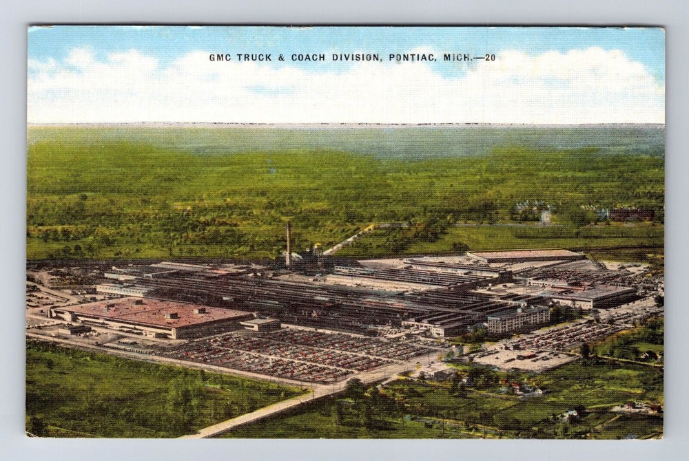Pontiac MI-Michigan, Aerial GMC Truck & Coach Division, Antique Vintage Postcard