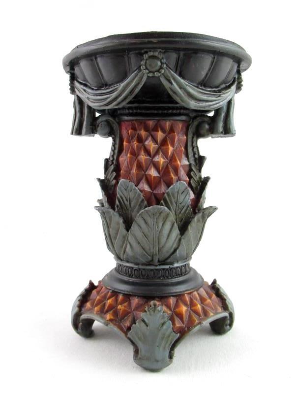 Resin Pillar Candle Holder Stand 5.75 Inches Leaf Textured Diamond Pattern