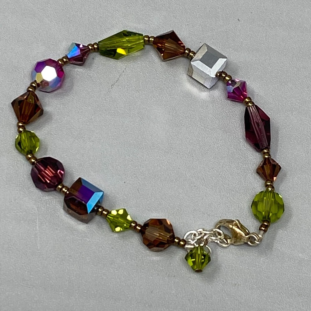 Crystal Bracelet Green Pink Round Cube Aurora Borealis Glass Beads Tennis 7