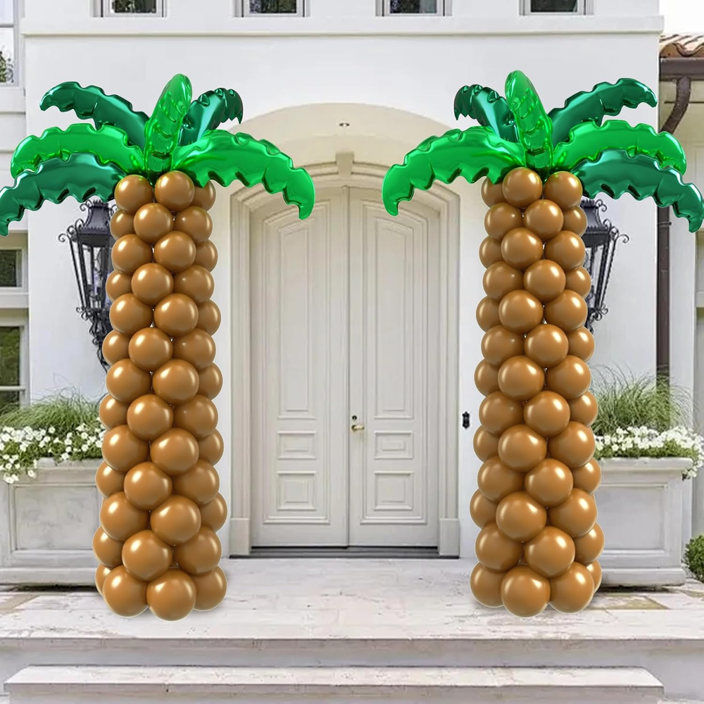 Palm Tree Balloons Set for Hawaiian Party Decor with Green Leaves Foil