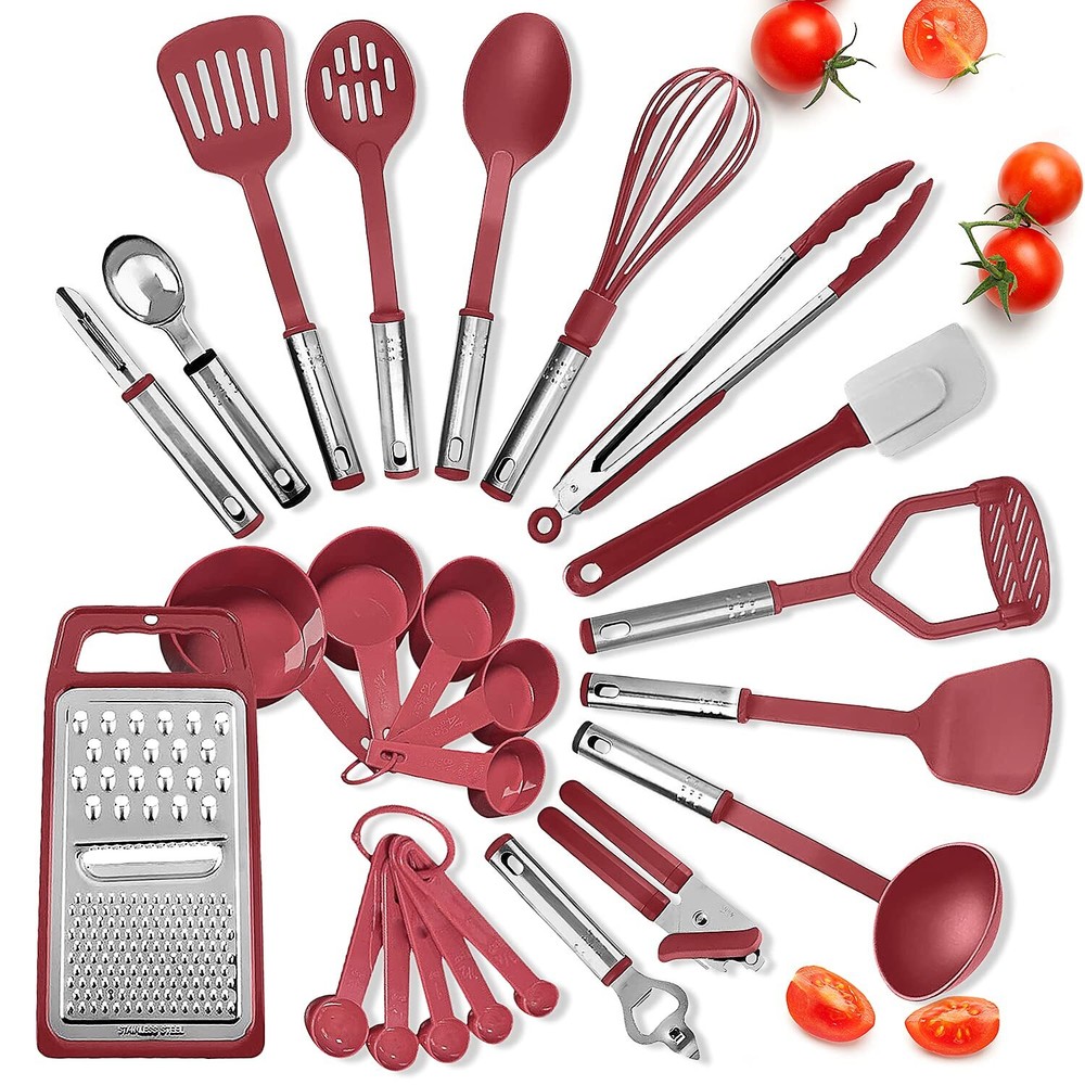 Cooking Utensils Set - 24 Pieces Nylon Kitchen Gadgets Spatula Set with Stain...