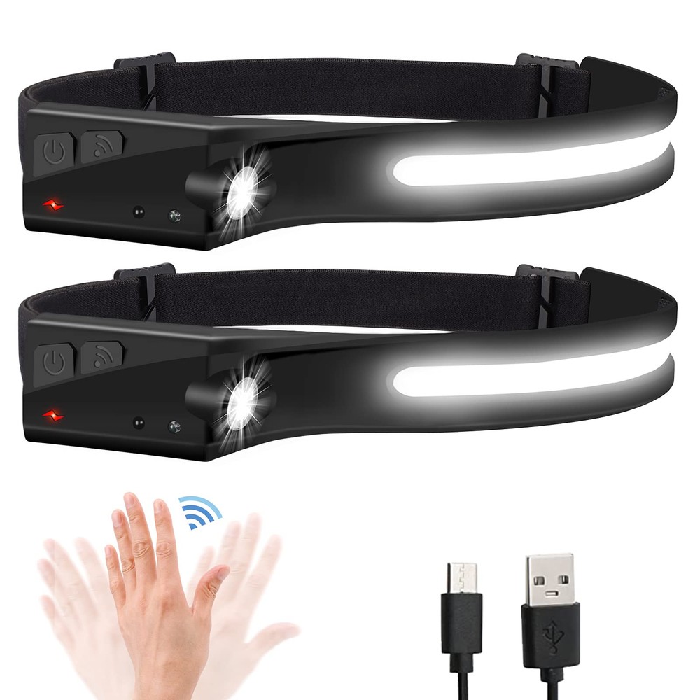 Headlamp Flashlight, 2Pack Rechargeable LED Headlamps 1200Lumens 2 COB 230°Wi...
