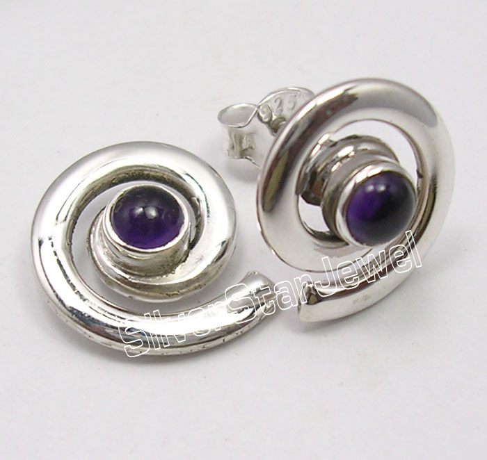 Flash Sale 925 Silver Amethyst Spiral Stud Earrings 1.4cm 4.1g-image