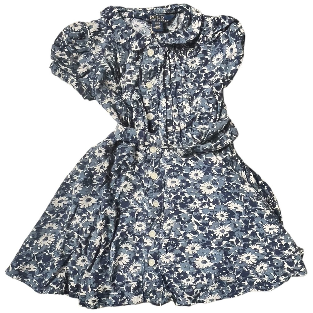 Polo Ralph Lauren Little GIrls Toddler Navy Floral Dress Short Sleeve Viscose 2T