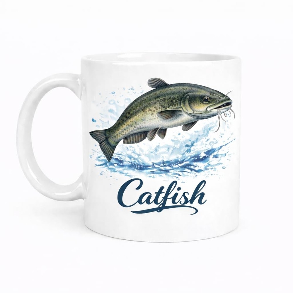Catfish Fishing Mug Brew Crew Gifts White Ceramic 11oz Dishwasher Safe