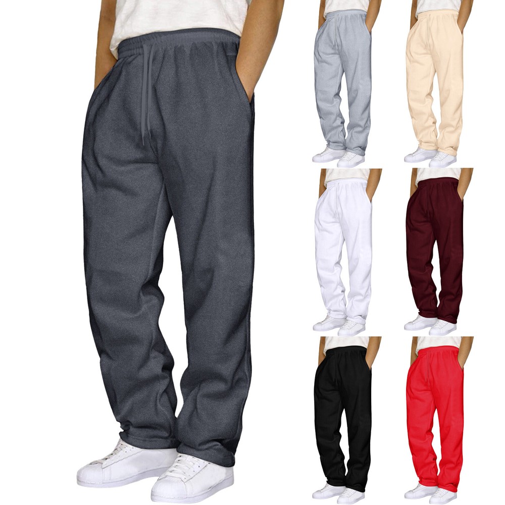 Mens Hip Hop Casual Track Pants Solid Color Lace Up Workout Joggers Cuff Design
