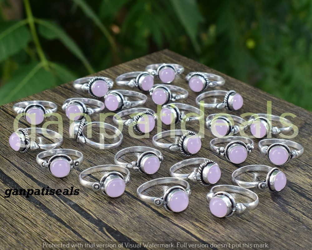 Christmas Sale Rose Quartz Ring 5pcs 925 Silver Plated Wholesale Lot-image